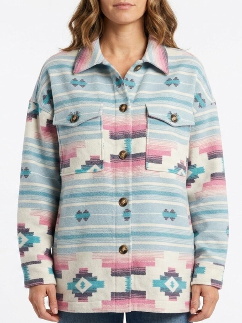 NWT Sterling Kreek Blue Geometric Collared Basic Jacket Women Size XS